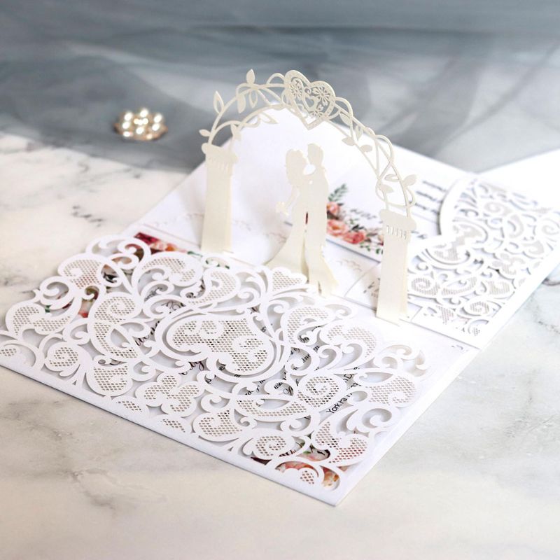 10pcs Cut Hollow Heart Shape Wedding Invitations Card Party Supplies QX2E