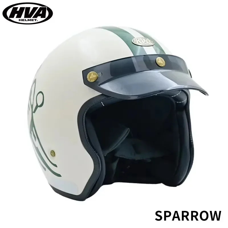 Retro Half Open Motorcycle Helmet Jet Motocross Accessories Casco Moto Helmet 3/4 Open Face Vintage Helmet Four Seasons Capacete: Blue / S