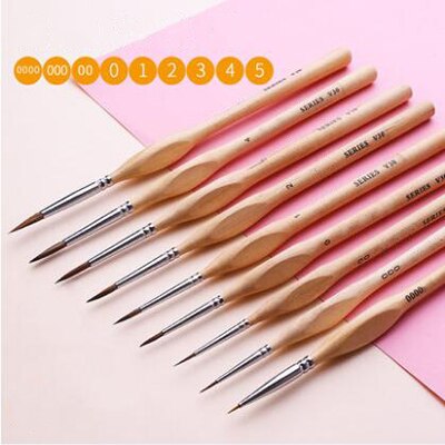Pincel de línea de gancho para acuarela, pincel de pelo suave gouache muy fino, contorno minucioso, pintura china 00000, de polipropileno pintado a mano: 9 piece