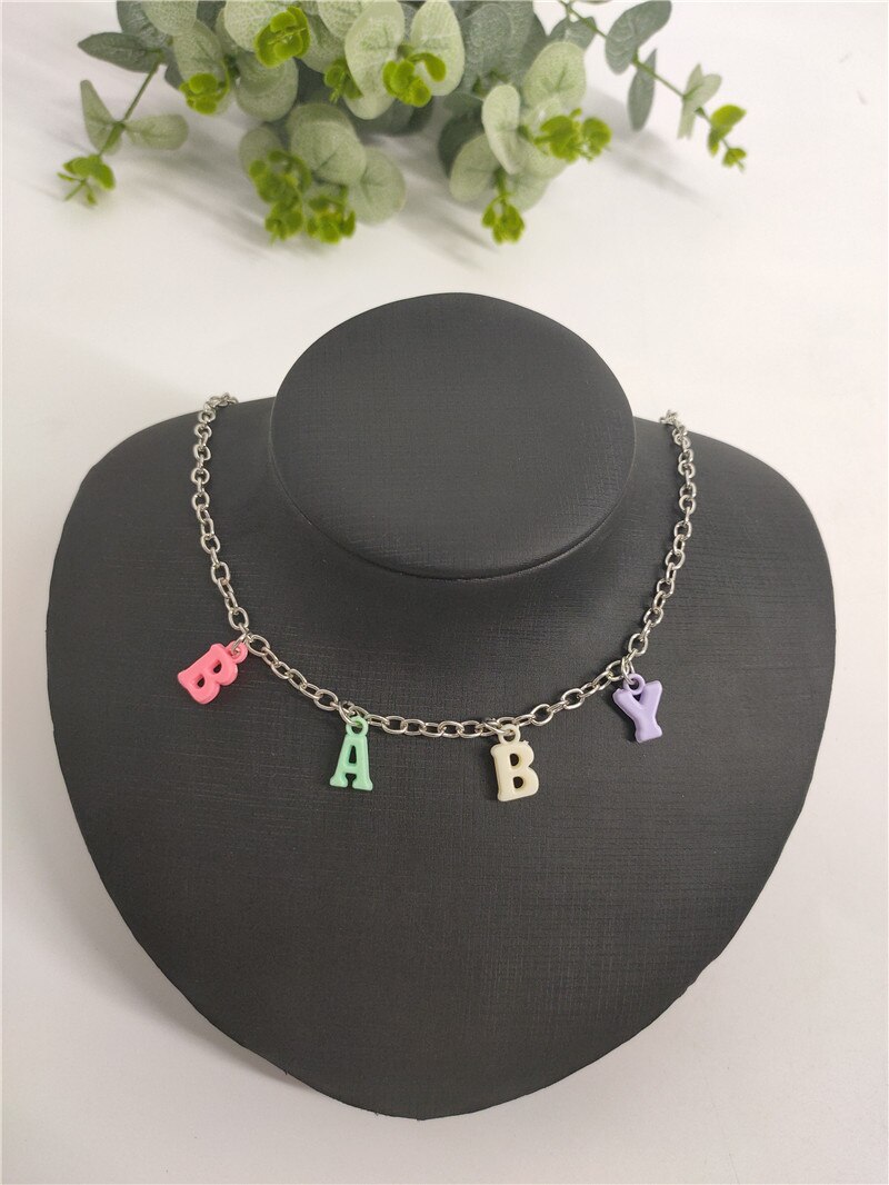 Women ANGEL Letter Charm Choker Necklace Boho Colourful Chain Collares Clavicle Chain Alphabet Pendants Collares Jewelry