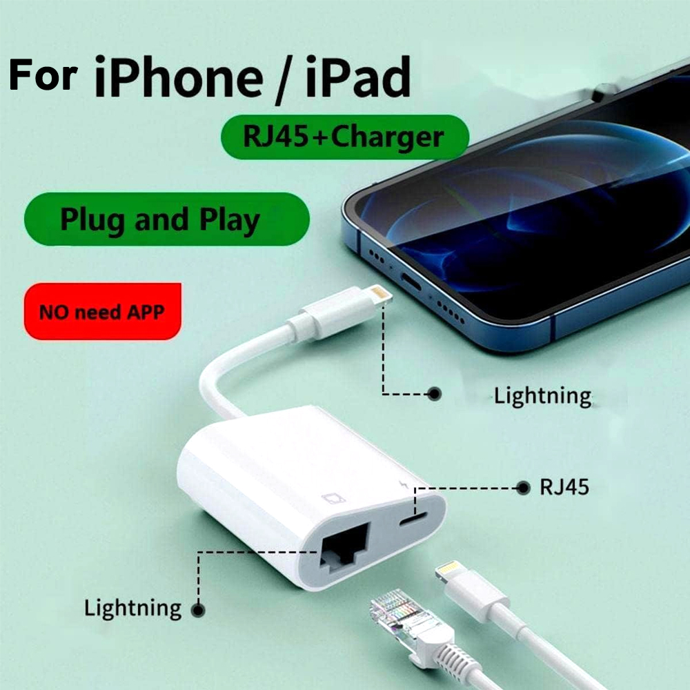 10/100Mbps Ethernet RJ45 for Lightning iPhone 14 13 12 11 8 7 6 5 /iPad/iPod Ethernet LAN Network Adapter with Charging Adapter