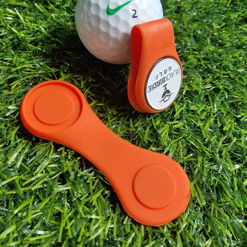 Silikone golfhat klip bold markør holder med stærk magnet fastgøres til din lomme kant bæltetøj golftilbehør: Orange