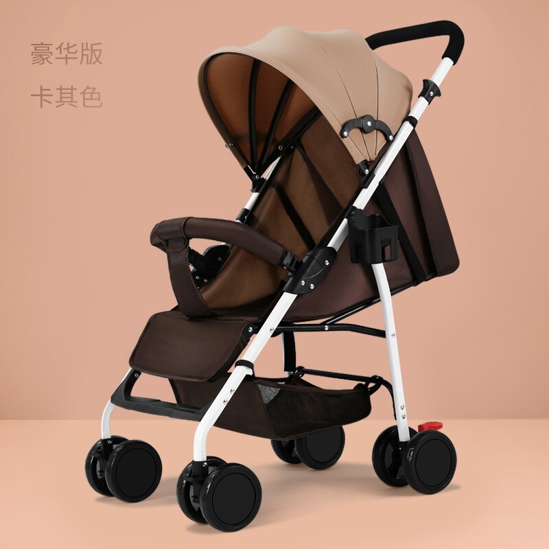 Baby Stroller Ultra Light Portable Can Sit Reclining Baby Umbrella Folding Shock Absorber Children Trolley Kinderwagen: khaki