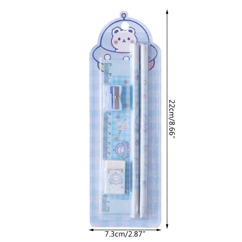 39XC 5PCS Multifunctional School Office Stationery Set Included Pencils Eraser Ruler