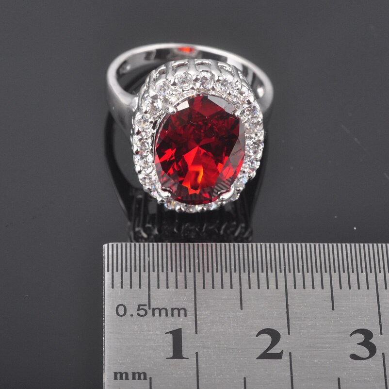 Klassische Rote Zirkon frauen Silber Farbe Kostüm Schmuck Set Crytal Ohrringe Ring Halskette Set QZ0462