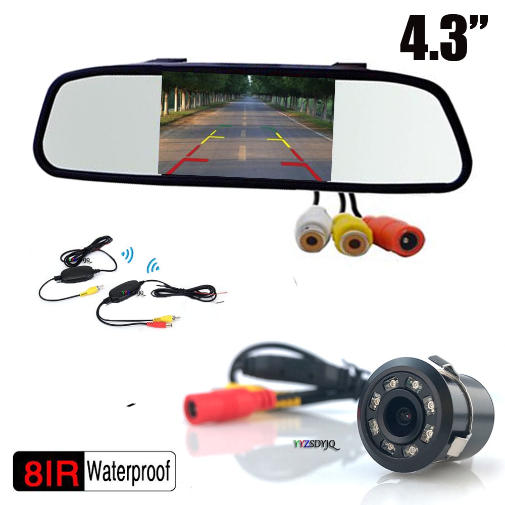 Cámara de marcha atrás inalámbrica para aparcamiento de coche, Monitor LCD de espejo de 4,3 pulgadas, luces IR de 800x480, cámara de visión trasera para camión