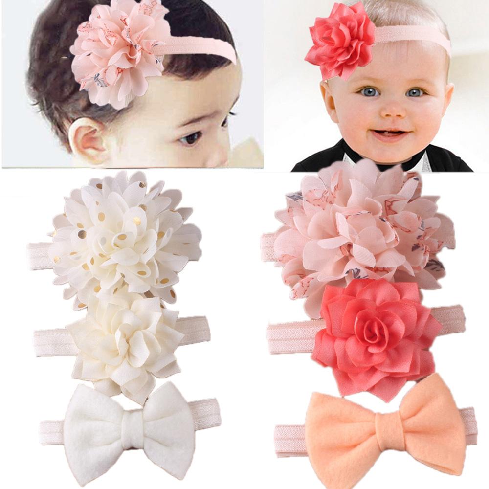 Faixa de cabelo tipo flor para menina, 3, pçs/set, acessórios infantis para cabelo, tiara turbante, chiffon