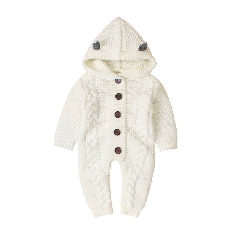 Barboteuse à capuche pour bébés filles et garçons 0-24M, combinaison chaude tricotée à capuche, manches longues, simple boutonnage: A / 6M