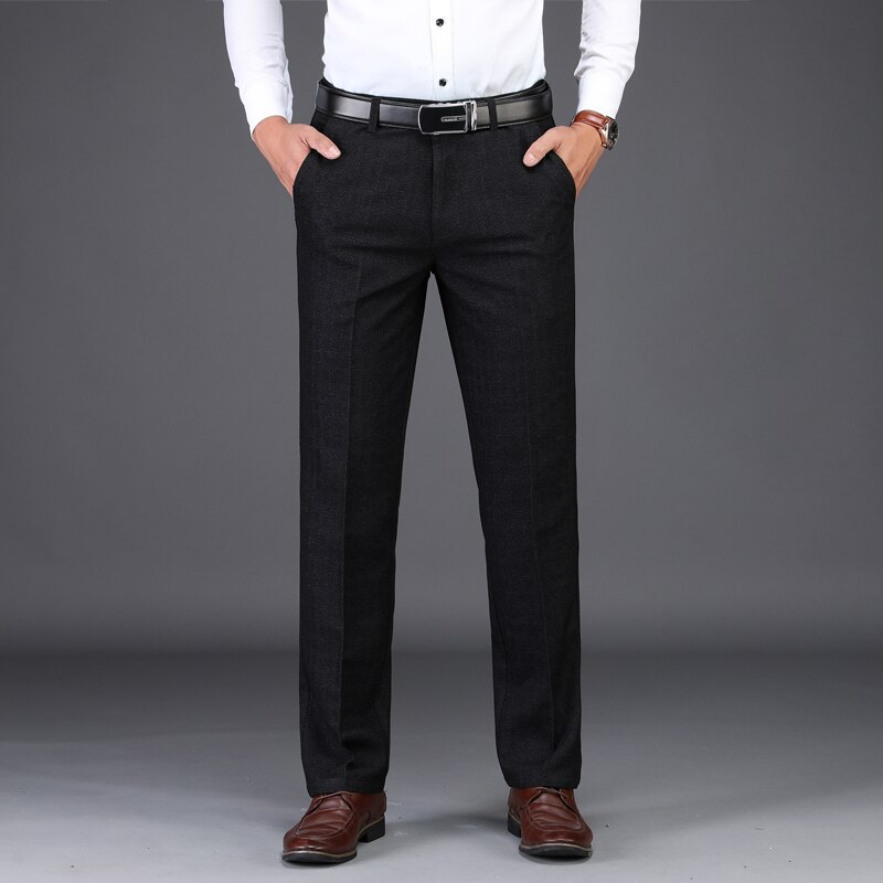Plus zise 42 44 46 herre jakkesætsbukser klassisk stil sort business casual straight stretch kjole bukser til mænd mærke bukser