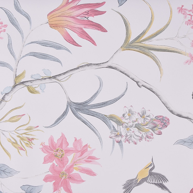 Papel tapiz Floral Rosa Vintage para decoración de la pared del dormitorio, papel tapiz de 100x53cm con mariposas tropicales, pájaros y pared de flores