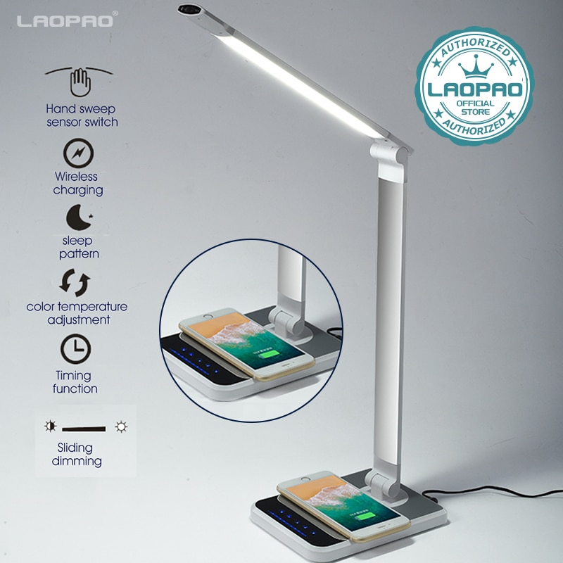 LED Desk Lamp 72 bulb 3 Color Hand Sweep Wireless Charging for phone 360 Degree Rotation Touch Eye-protect with timer Table lamp