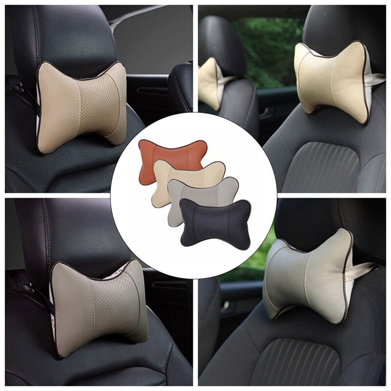 Car Seat Pillow Headrest PU Leather Breathable Automobile Pillows Driving Seat Head Neck Rest Pad Car Interior 1 Pc/Pair