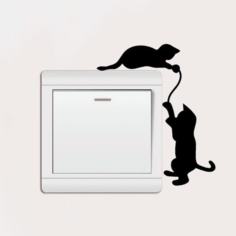 Cartoon Cats Playing On A Light Switch Wall Sticker Vinyl Mural Art Decal Kids Room Home Decor Animals Stickers #0615