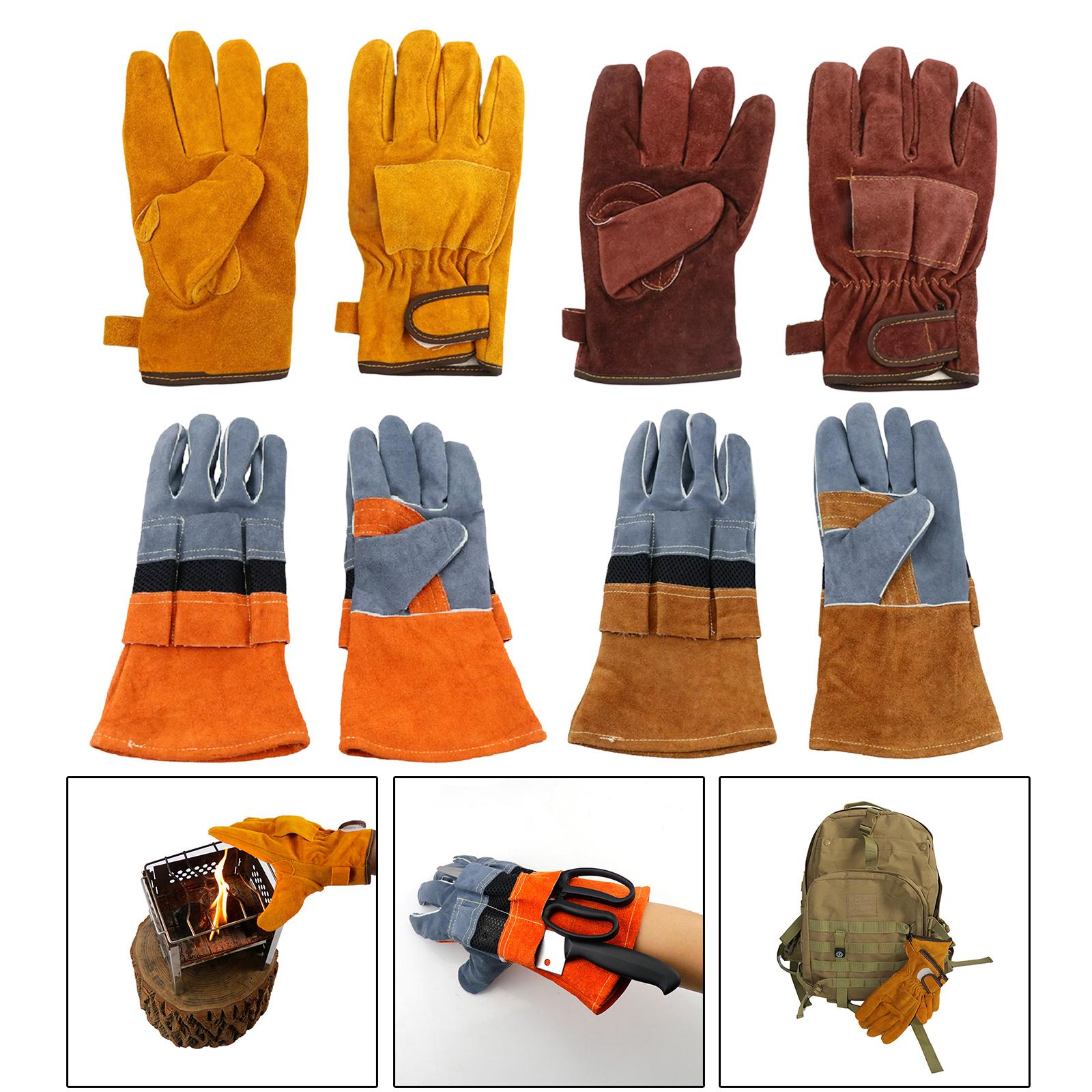Guantes de cuero con aislamiento de llama para barbacoa, guantes resistentes al calor para horno, parrilla, cocina, chimenea, ignífugos, 1 par