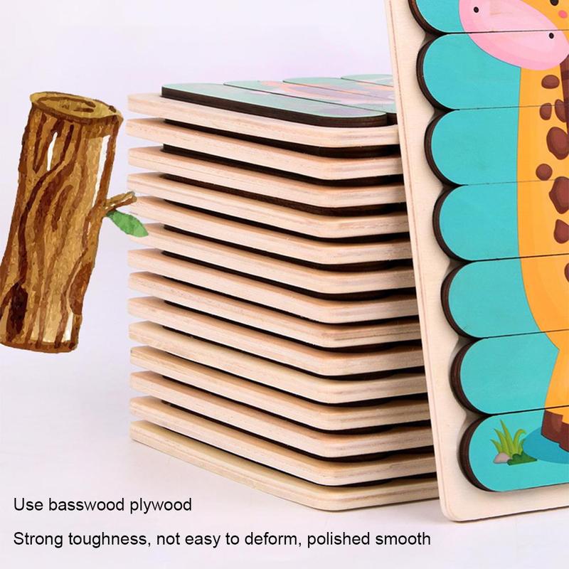 1pc Kids Wooden Toy Double-sided 3d Puzzle Stories Strip Puzzle Stacking Jigsaw Montessori Toy for Children Education