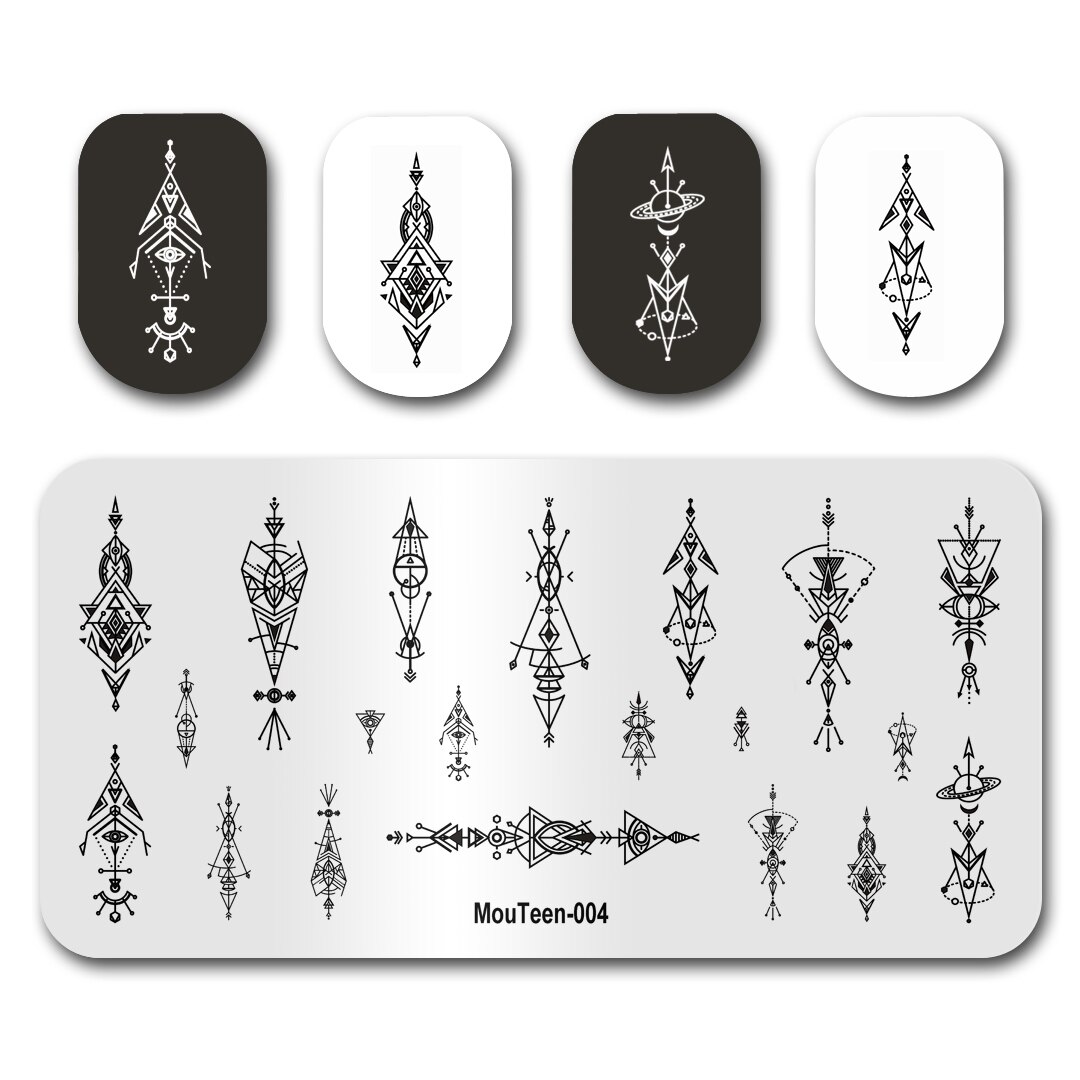 Nail art stempling mouteen 018 gotiske bogstaver magiske tal ord negle stempling plader manicure sæt til neglestempling: Mouteen 004