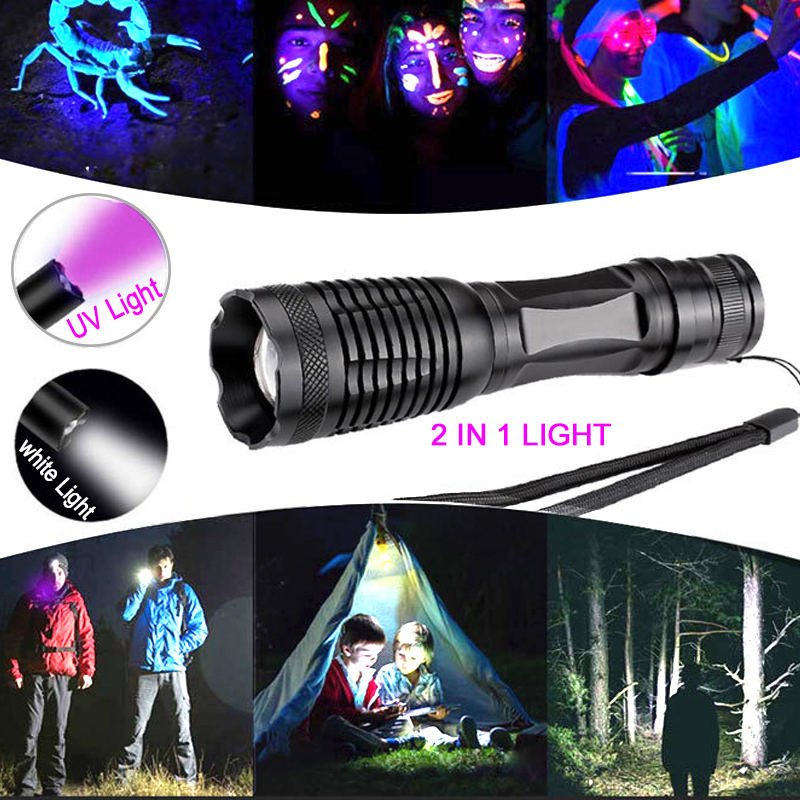 10000LM 2in1 UV + wit licht LED Zaklamp Zaklamp 395nm Ultraviolet Urine Detector voor camping Tapijt Huisdier Urine Vangen Schorpioenen