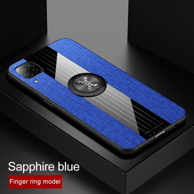 Für huawei p40 lite fall luxus magnetische ring halter tuch stoff stoßfest zurück abdeckung für huawei p 40 lite licht coque fundas: Blue With Ring