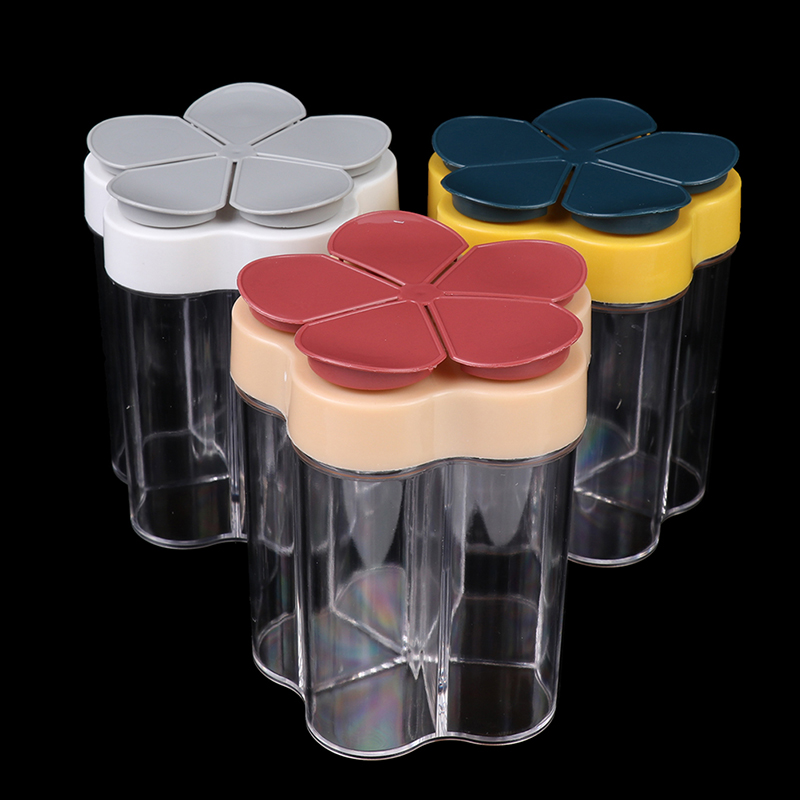 5 In 1 Plastic Zout En Peper Shaker Transparante Spice Dispenser 4 Compartiment Camping Kruiden Pot Met Deksels Voor Koken bbq