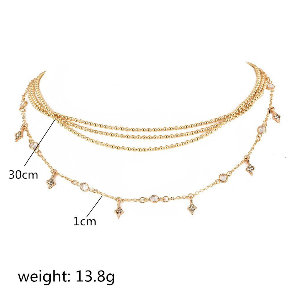 Multilayer Kralen Chokers Kettingen Voor Vrouwen Rhinestone Ster Kwastje Ketting Vrouwelijke Mode-sieraden Goud Kleur Collier