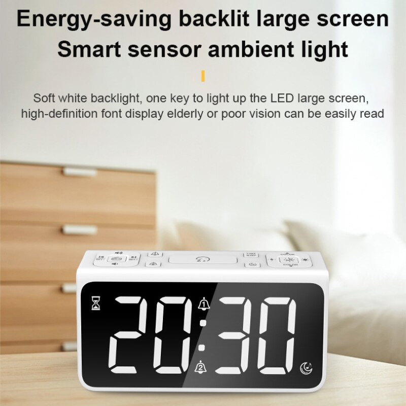 LED Digital Display Mirror Alarm Clock USB Charging Intelligent Induction Wake Up Lamp Night Light Bluetooth Speaker Alarm Clock