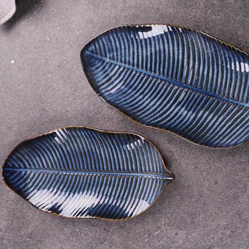 Kiln ceramic plate large steamed fish plate leaf-shaped dish plate irregular plate special-shaped plate restaurant commercial