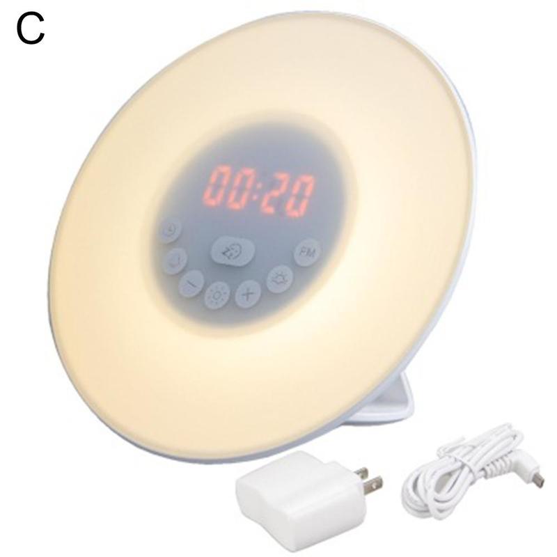 Digital Wecker Wake Up Licht Tisch LED Lampe Elektronische Schreibtisch Uhr Sunrise Sunset Snooze Uhren FM Radio Uhren: US 