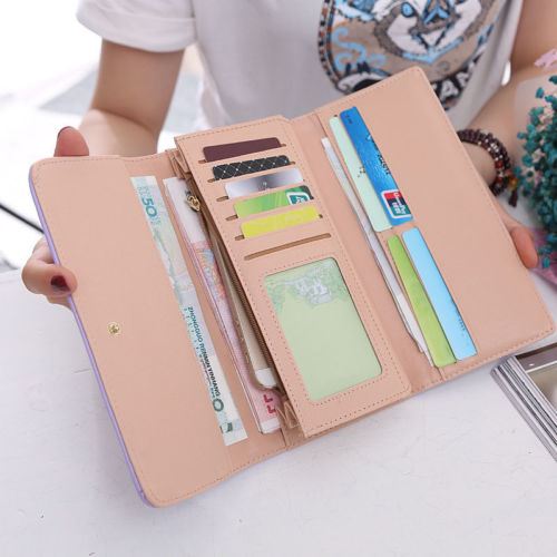 Lady Women Leather Bifold Wallet Clutch Card Holders Purse Lady Long Handbag Metal Crown Solid Smart Wallet