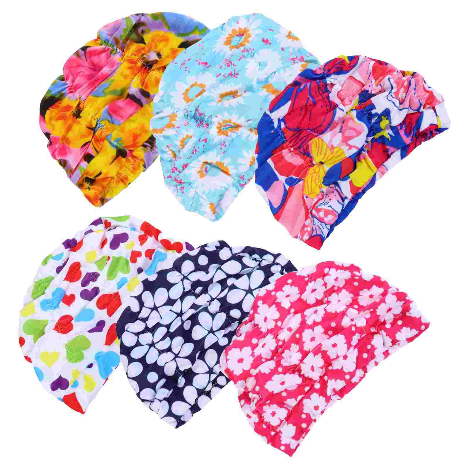 6pcs Flower Pattern Swimming Caps Adults Swim Caps Accessory (Random Pattern)