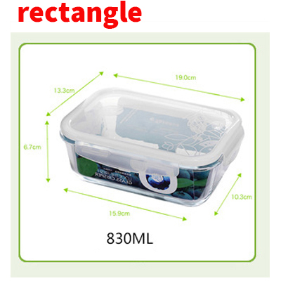 Glass Food Storage Container Bento Lunch Box Storage Box Food Storage Microwave Refrigerator Safety 100% Airtight Leakproof: rectangle 830 ml