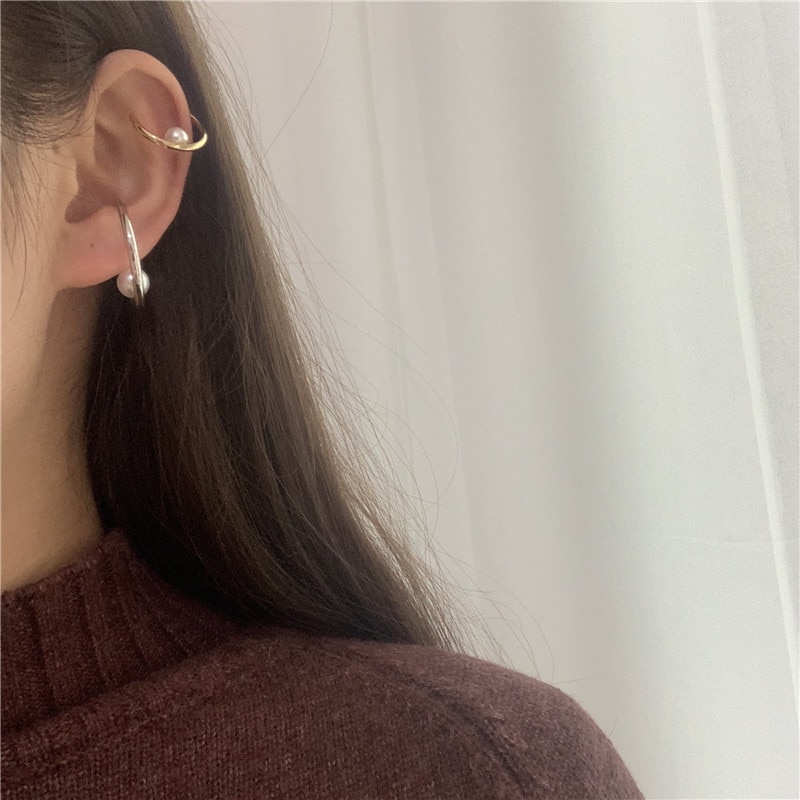 Minimalistischen Gold Silber Farbe Offenen Kreis Earcuff Perle Clip auf Ohrringe Frauen Mann Ohr Manschette Earless Ohrringe ohne durchbohren