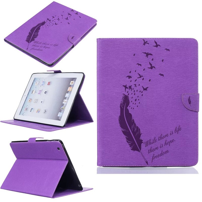 PU Leather Flip Case for Apple iPad 2/3/4 - Shockproof Wallet Stand Cover with Card Slots: Purple