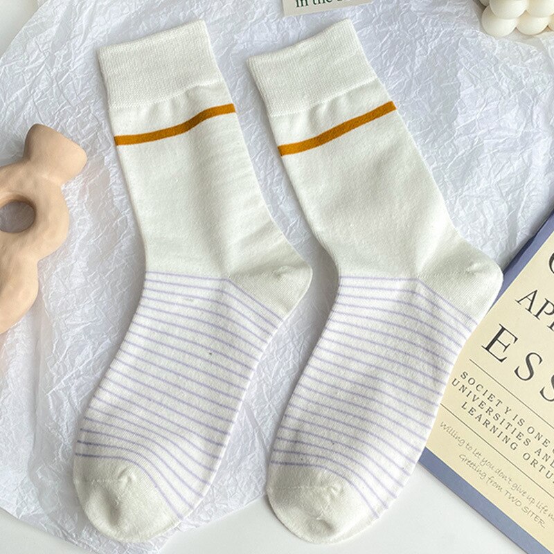 Stil bomullsstrumpor #39 bomull harajuku dam vintage lila rutiga strumpor ränder galler tubstrumpa sox