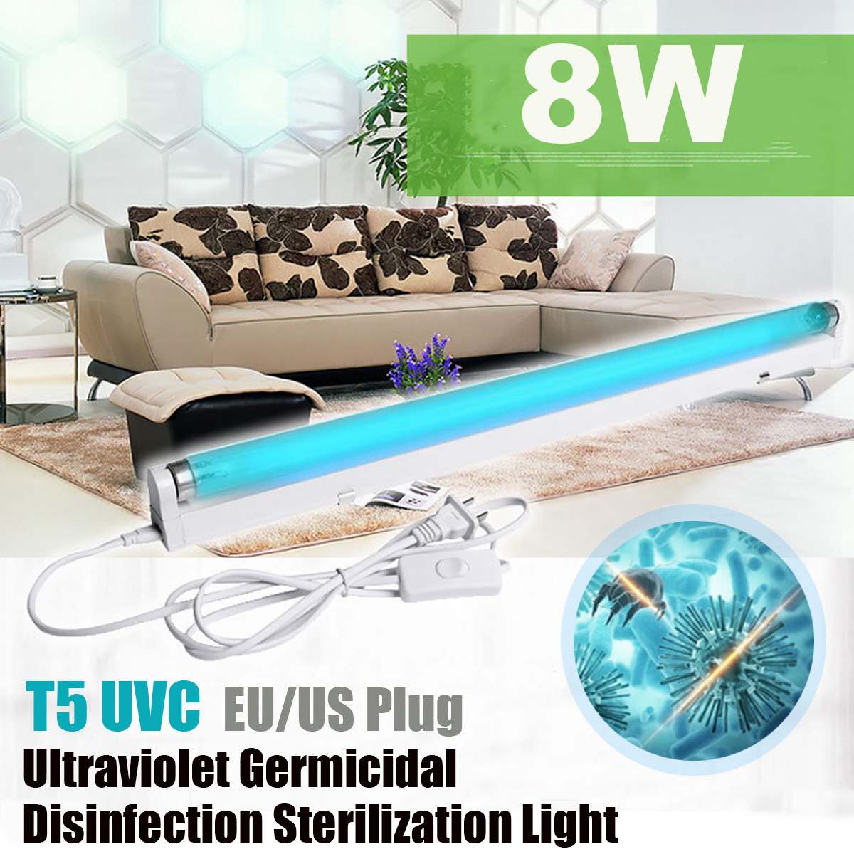 8W Ultraviolet Germicidal Light T5 Tube With UVC Disinfection Sterilizer Kill Dust Mite UV Fluorescent Light Deodor Clean Air
