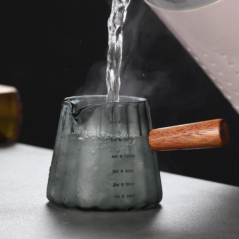 180 ml Holzgriff Glas Espresso Messbecher Kaffee Extraktion Tasse mit skala Hohe Temperatur Widerstand Milch Krug Messen Becher