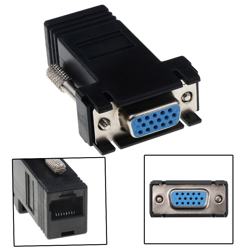 kebidu RJ45 LAN CAT5 CAT6 to VGA Extender Adapter Plug Network Cable Practical Connector Converter for PC Laptop