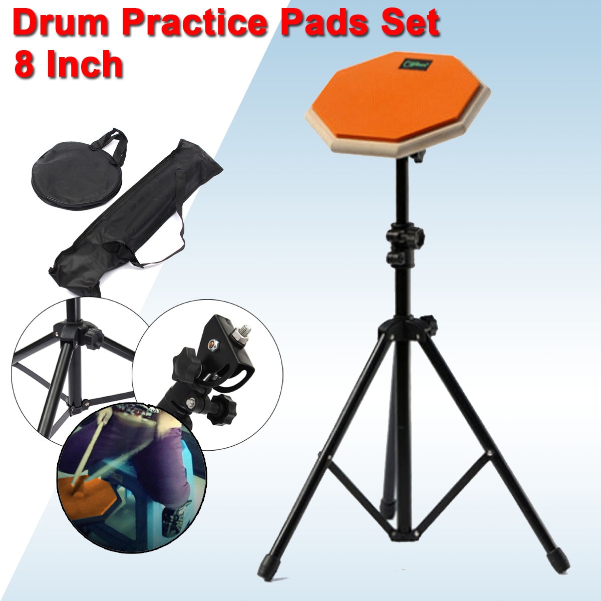 8 pads pads almofadas de borracha da prática do cilindro mudo de 21cm ajustadas com suporte