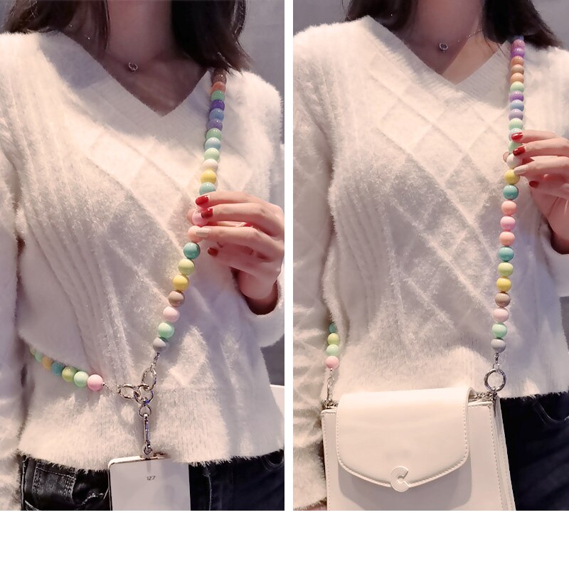 Smycz na telefon komórkowy długi czołg wiszący łańcuch perła smycz etui na telefon klip uniwersalny ręcznie robiony koralik wiszące szyi klamra