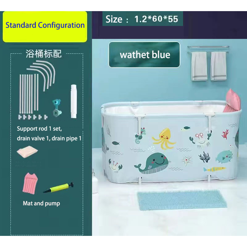 Bañera plegable portátil para adultos y niños, piscina, bañera de plástico grande, cubo para baño de hielo, bañera aislante: Azul