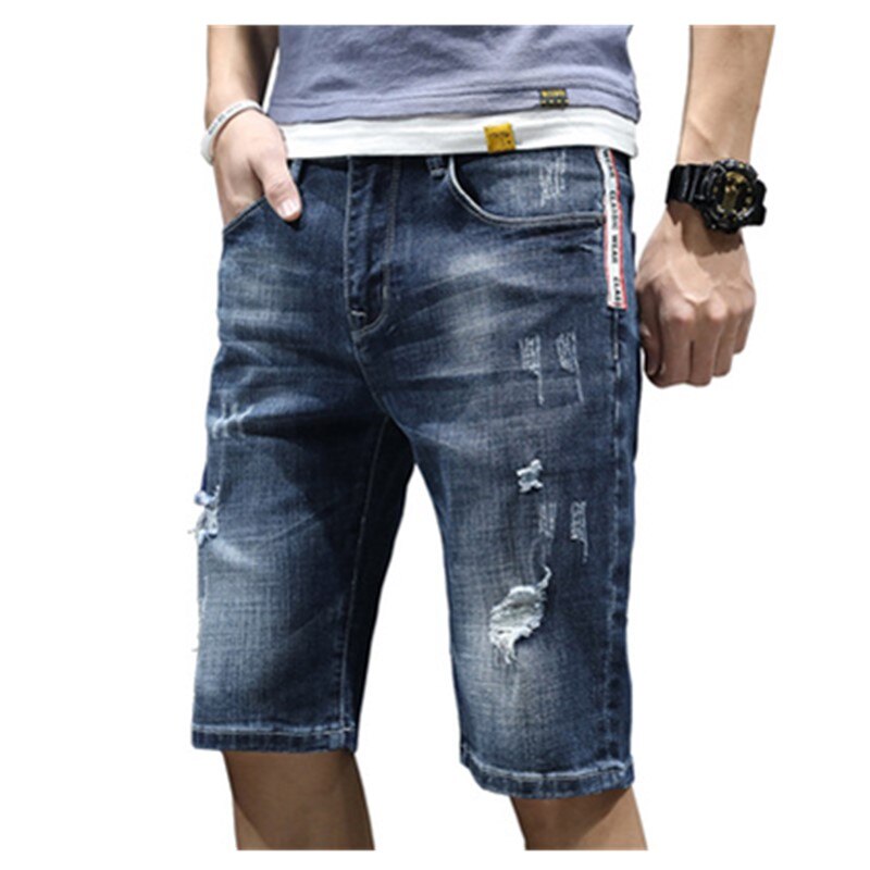 Streetwear Men vintage Ripped Jeans Short Bermuda Retro Holes Casual Loose Summer Straight Denim shorts Male Size 27-36