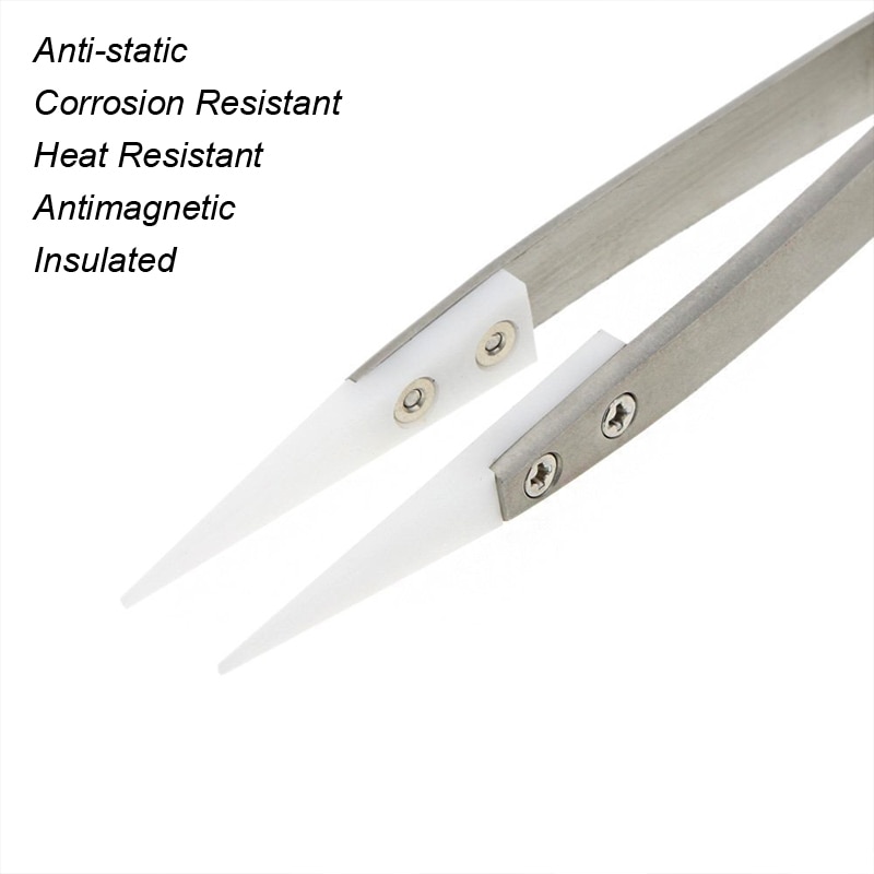 Pinzas con puntas cerámicas de acero inoxidable, resistentes al calor, aislamiento, reparación de diamantes de imitación, pinzas de precisión, soldadura SMD