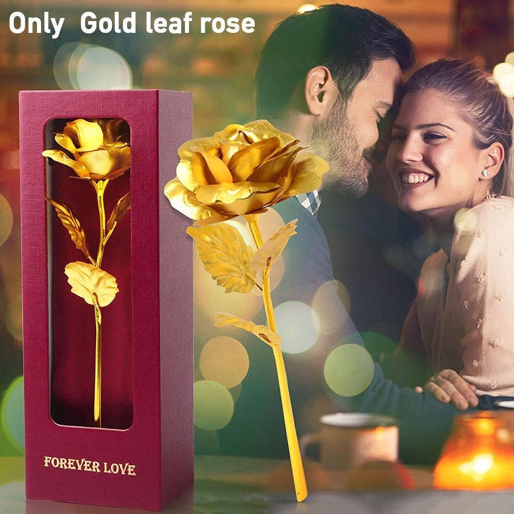 24K Gold Foil Rose Flower with Love Base Valentines Day For Her Artificial Flowers Rose Birthday For Girlfriend/Wife