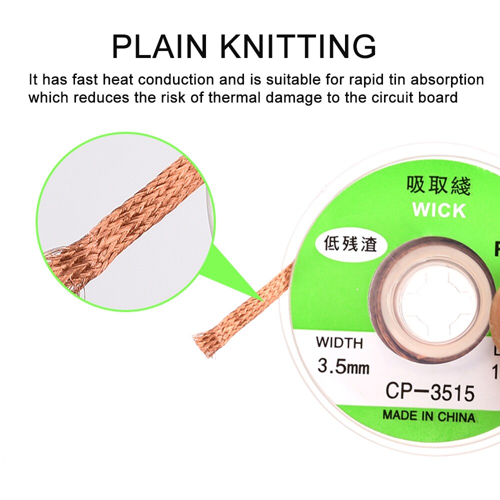 1.5mm 2.0mm 3.5mm Length 1.5M Width Copper Wire Braid Welding Desoldering Remover Wire Bronze LeadCord Flux Repair Portable Tool