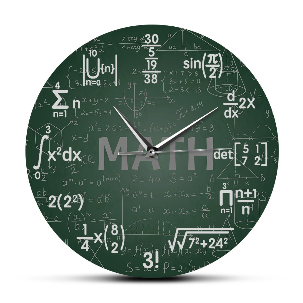 Reloj de pared colgante con de matemáticas para mujer, pizarra verde para colgar en la pared, arte de matemáticas y ciencia, ideal para de regreso a la escuela