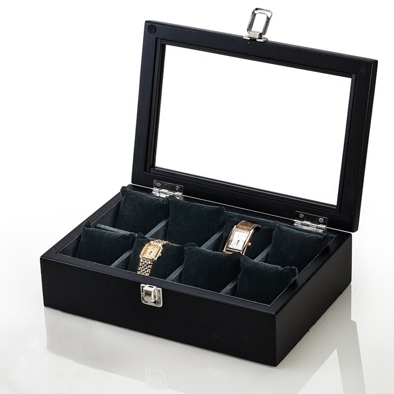 GYJYEG Caja de reloj de cuero negra para hombre, cajas de almacenamiento  para relojes compatibles con la caja, con bloqueo de espejo, organizador de