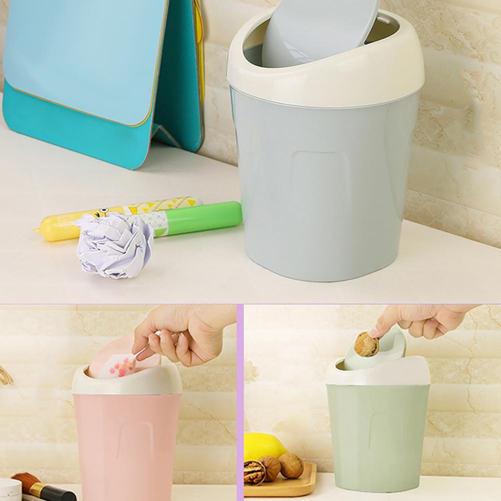 Portable Mini Flip Lid Plastic Home Living Room Desktop Bedside Trash Can Garbage Bin Table Bed Supplies Accessories Products