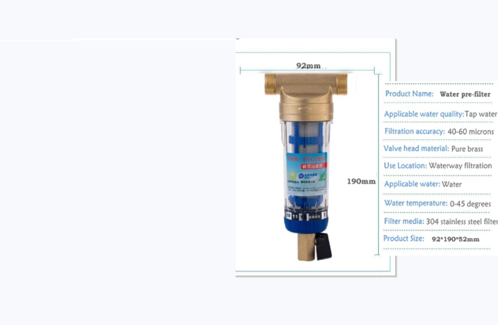 3/4"Male to 1/2"Female Thread Siphon backwash prefilter with wiper water purifier stainless steel copper whole house pre-filter