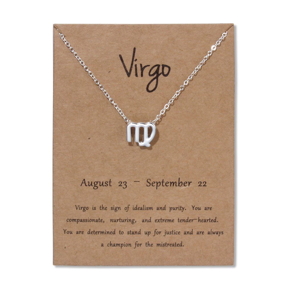 12signos do zodíaco joias de ouro, 12 constelações pingente colar para mulheres presentes de aniversário: Silver Virgo