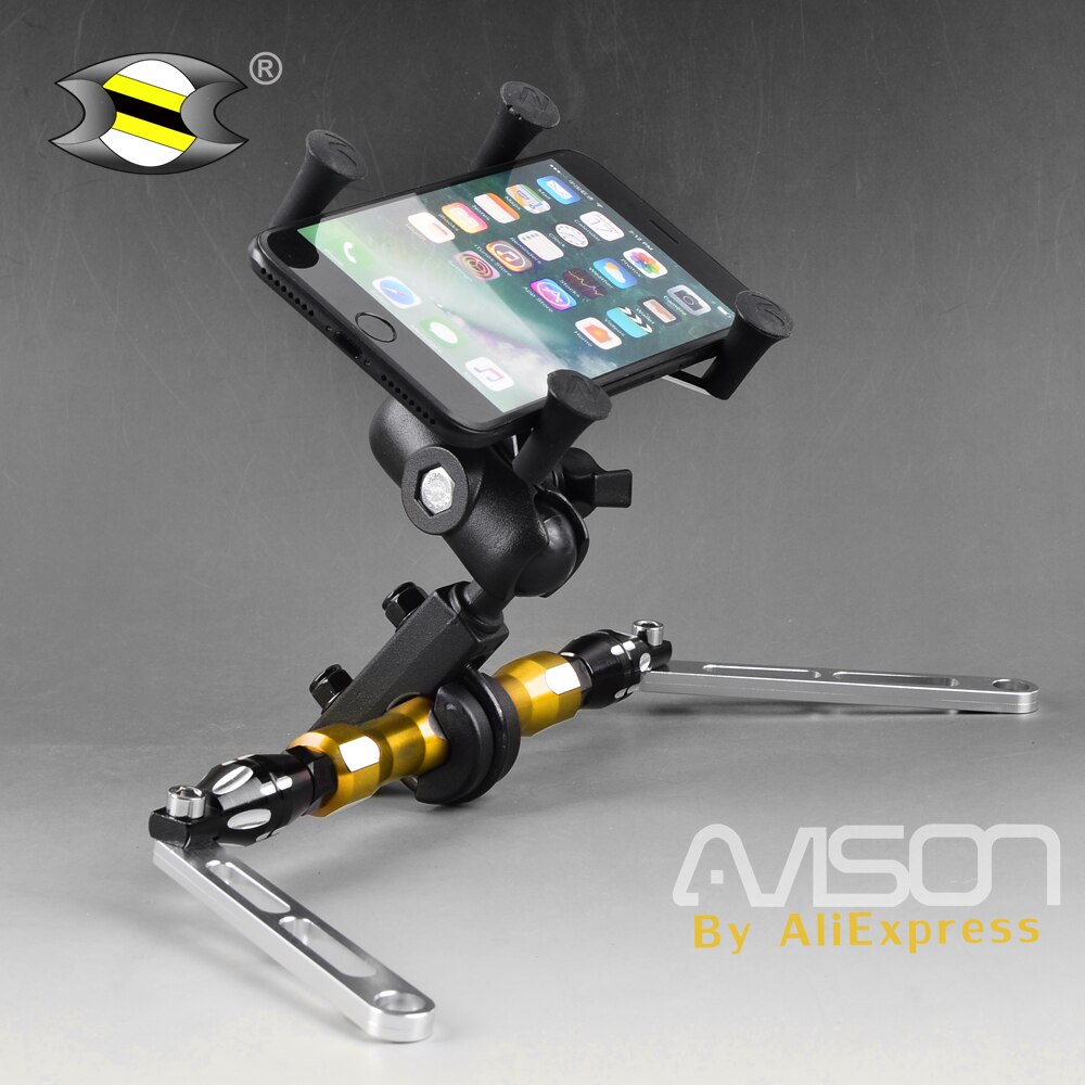 Support de téléphone portable | Pour XMAX 250 300 NMAX, support de téléphone portable, plaque GPS, support de miroir réglable: A set-Gold