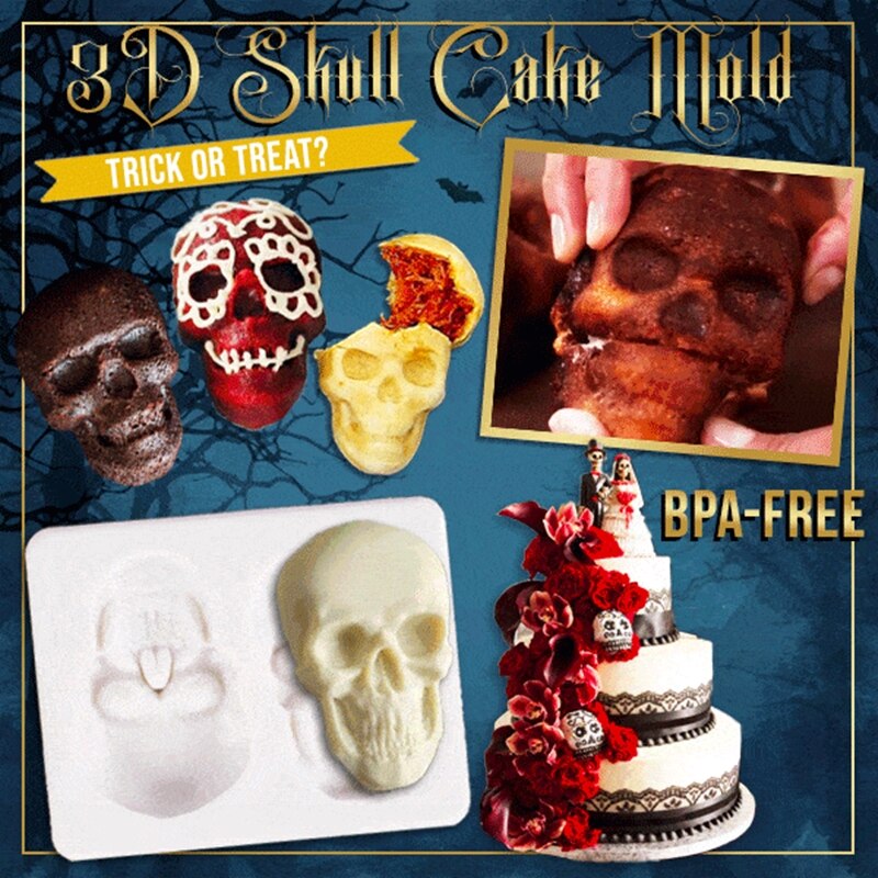 Halloween Horror 3D Skelet Hoofd Siliconen Diy Candy Molds Party Cake Decoratie Halloween Party Benodigdheden Evenement Partij Decoratie